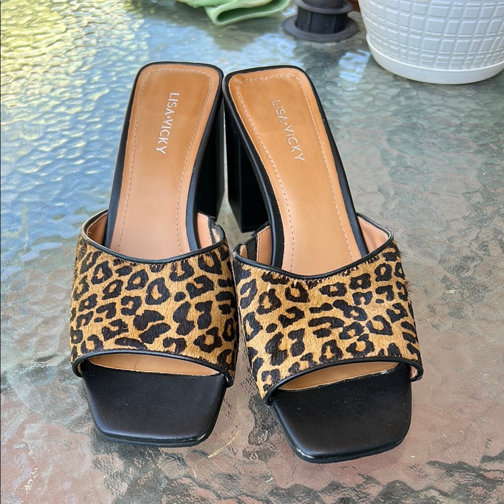 Brown and Black Leopard Print Mules